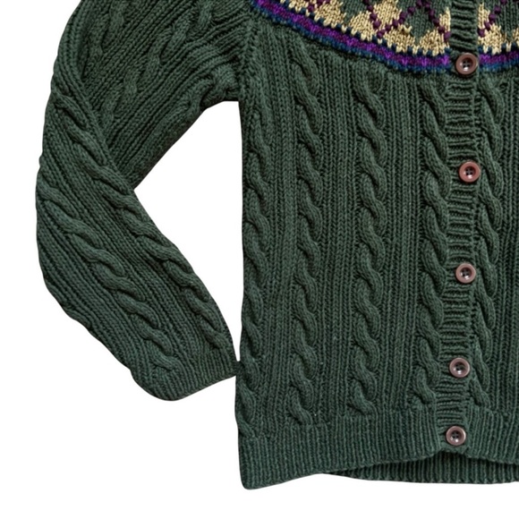 VINTAGE PENDLETON Women's Cozy Fair Isle Green Button Cardigan Sweater Sz S - Picture 3 of 6
